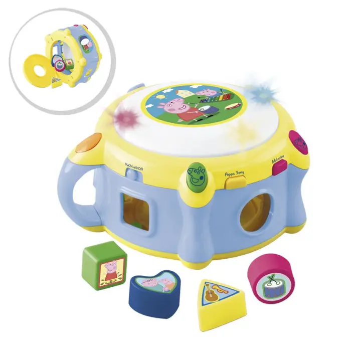 Peppa Pig Tambor electrónico con 8 canciones - on 8 canciones demo, luces, 4 efectos de sonido, función “una tecla una nota”, 4 figuras geométricas, 2 niveles de volumen, apagado automático.  (Reig 2327) - 1