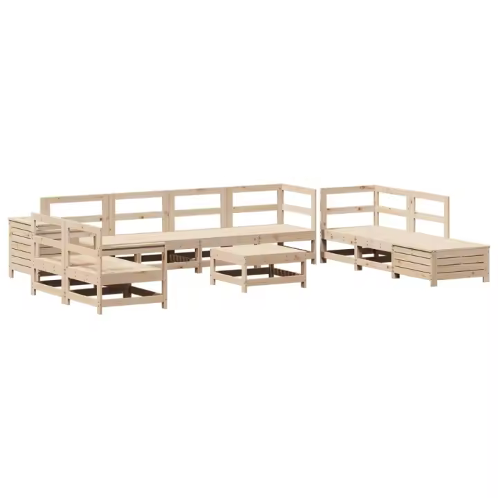 vidaXL Juego de sofás de jardín 11 pzas madera maciza de pino - 1