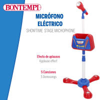 Bontempi - Micrófono de escenario inalámbrico, 37x80-105 cm, regulable en altura, con efectos luminosos y aplausos, 5 canciones pregrabadas, con soporte para móvil, 3 pilas AA no incluidas, juguete musical, juguetes musicales - details 1