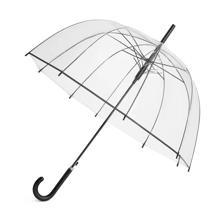 Paraguas Plegable Transparente, Apertura Automática, Forma de Cúpula, Ø85 cm, Plástico Impermeable y Estructura de Acero Color Negro, Resistente al Viento - 1