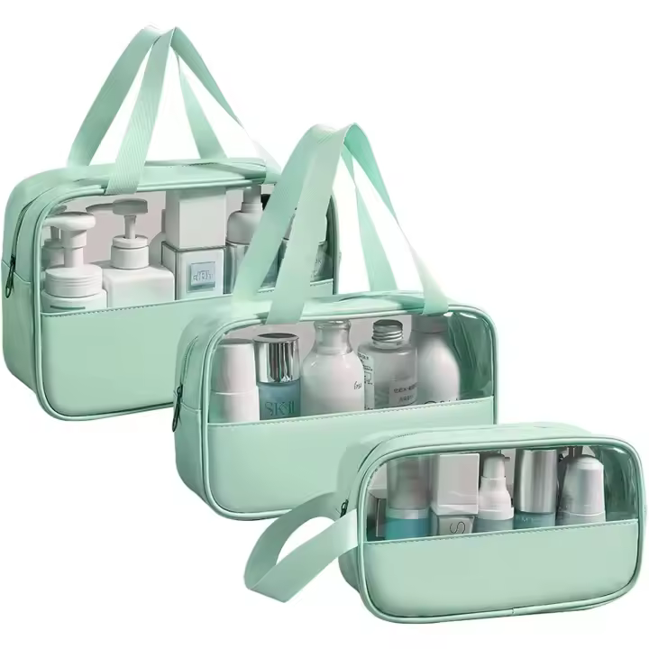 Neceser transparente de 3 piezas, neceser impermeable de PVC para Mujer, portátil para Viajes - 1