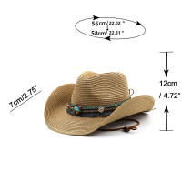 Sombreros De Cowboy De Paja Para Hombres Y Mujeres Protección Solar Estilizado En Denim Estilo Étnico Para La Playa De Primavera Y Verano - details 1