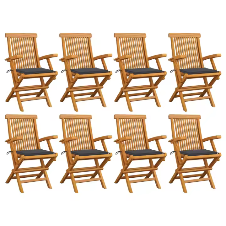 vidaXL Sillas de jardín 8 uds madera teca con cojines gris antracita - 1