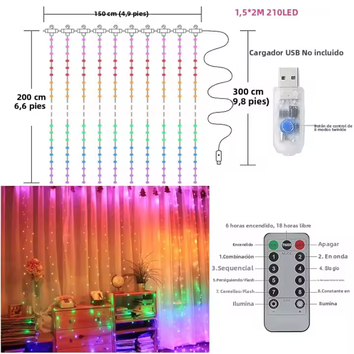 Luz De Curta De Fairy LED Con Control Remoto Decoración De Pared Para Fiesta Boda Dormitorio 7 Colores Twinkle Rainbow Luz LED Para Eventos - 1