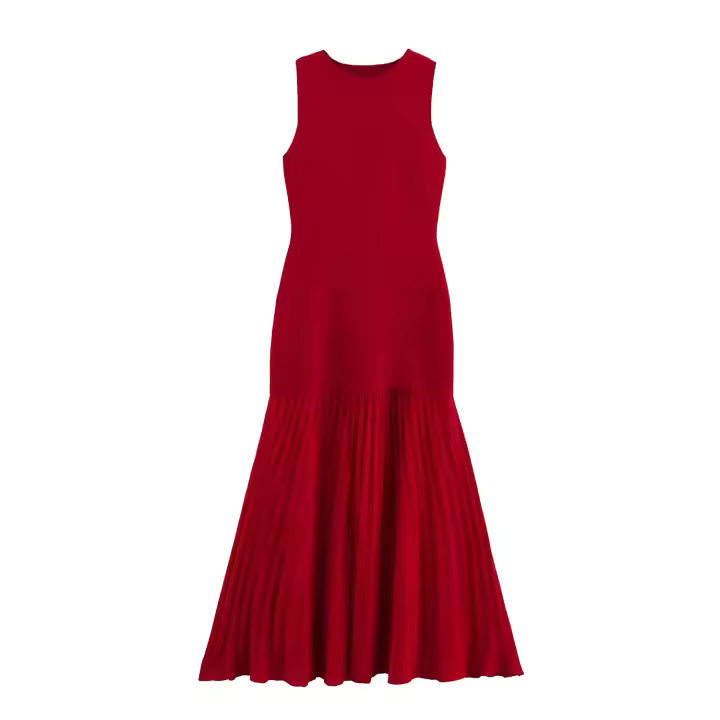 ZBZA Vestido largo de mujer de tela suave de retales con cuello redondo sin mangas de una línea a media pantorrilla caída primavera verano moda casual - 1