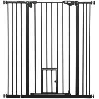 PawHut Barrera de Seguridad para Perros con 1 Puerta Pequeña 74-101x104,1 cm Barrera para Mascotas Extensible con Cierre Automático y Sistema de Doble Bloqueo para Puerta Pasillo Escalera Negro - details 0