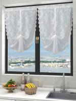 Cortina De Lace Blanca Con Flor Para Cocina Y Dormitorio Estilo Romántico Francés Partition De Tela De Poliéster 100% Para Ventana Instalación En Techo - details 1