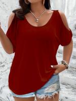 Camiseta de Verano para Mujer Talla Grande – Top Holgado e Informal con Hombros Descubiertos y Recortes a la Moda - details 3