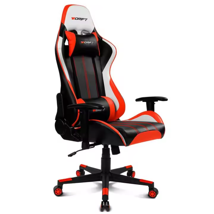 DRIFT Gaming DR175RED- Silla Gaming Profesional, polipiel, reposabrazos ajustables 2D, piston clase 4, giratoria, mecanismo de mariposa, cojin lumbar y cervical, negro/blanco/rojo - 1