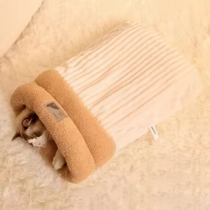Bolsa De Dormir Para Mascotas Invierno Grueso Cálido Suave Plush Semi Aislado Viento Prueba Silla De Gato Perro Cómoda Cama Para Hogar - 1