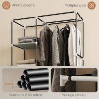 HOMCOM Armario de Tela con Ruedas, Armario Portátil, con Barra para Colgar, 6 Estantes, Marco de Acero, para Dormitorio, Vestidor, 103x43x162,5 cm - details 5
