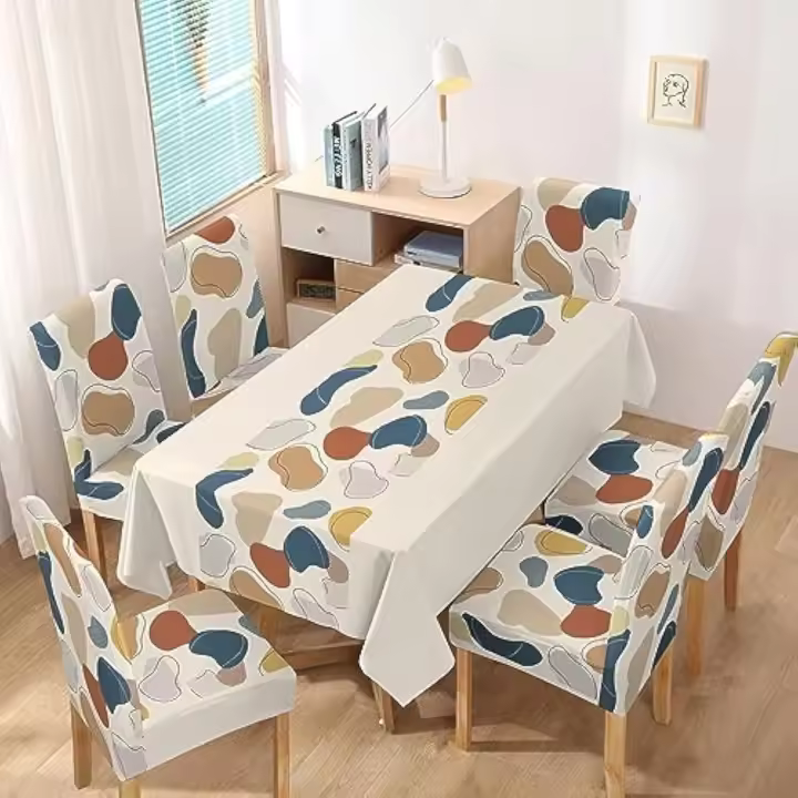 TODOBIEN STORE - Juego de Mantal y Funda de Silla, Mantel de Mesa Rectangulo 140 x 220, 6 Fundas para Silla con Elastico, 100% Poliester, Estampado Moderno. - 1