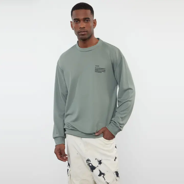 Trendyol Brown Relaxed Crew Neck Minimal Printed Sweatshirt Tmnaw23Sw00237 - 1