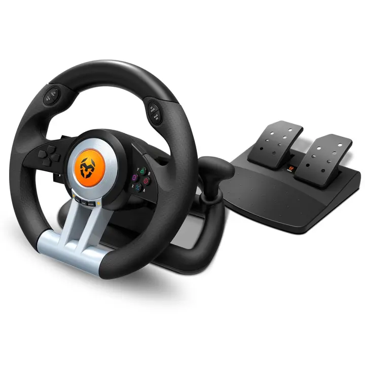 KROM K-WHEEL -Juego de volante y pedales Multiplataforma, palanca de cambios y levas en el volante, efecto vibracion, PC, PS3, PS4 y XBOX - 1