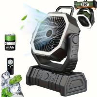 Ventilador portátil recargable por USB con luz LED, diseño hexagonal, material ABS, perfecto para acampar, pescar y aventuras al aire libre. - details 5