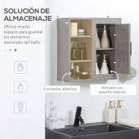 kleankin Armario de Baño de Pared con 3 Estantes Abiertos y 1 Puerta Mueble Auxiliar Suspendido para Salón Aseo Dormitorio Estilo Moderno 48x20x50 cm Gris - details 4