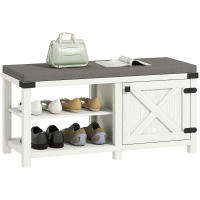 HOMCOM Banco Zapatero Rústico Zapatero con Asiento Organizador de Zapatos con Compartimentos Cojín para 7 Pares de Zapatos para Entrada Salón Dormitorio 100x40x48 cm Blanco Grisáceo y Gris - details 0