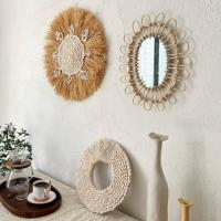ARISE SHOP-Espejo de ratán Colgando,Espejo de pared,Espejo de pared colgante creativo natural para entrada,sala de estar 34xH39cm - details 1