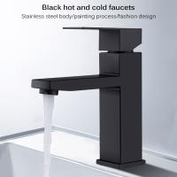 Grifo de Lavabo de Acero Inoxidable Negro Plateado para Baño Mezclador de Agua Caliente y Fría Estilo Contemporáneo con Mango de Latón - details 1