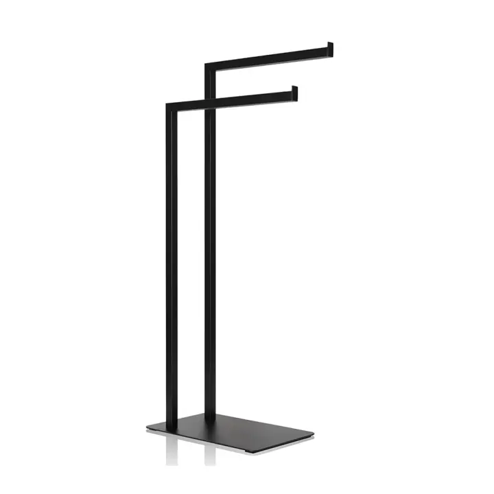 Toallero de 2 rieles negro , Diseño moderno para baño , Resistente y duradero , Soporte independiente de suelo , Apto para baños pequeños , Fácil de montar sin perforar , Ideal para toallas de mano y baño , Dimensiones compactas 34x20x80 cm - 1