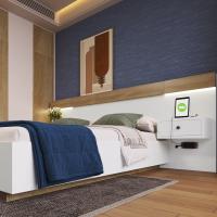 Cama Doble Cama con 2 tocadores LED junto a la noche y Toma USB C 140x200 cm Cama de Madera incluye 2 Mesitas de noche Full Dormitory -- 205x244x90,5 cm (L/AN))/A) juego De Roble Sonoma/Blanco (sin colchón) - details 2