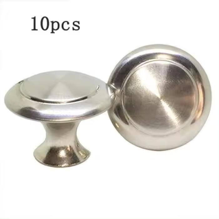 10 Pomos Metálicos para gatos de cocina, con aspecto de Maple inoxidable satinado, redondo y plateados. - 1