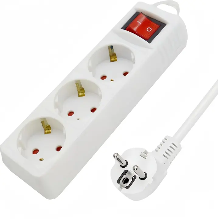 Regleta alargador de enchufes, base multiples de 3, 4, 5, 6 enchufes tipo Schucko con interruptor, 16a/250v 3680w, cable 3g1.5m㎡ lontitud 1,5m, 3m o 5m, uso interior, color blanco, Don Feliz - 1