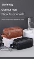 Bolsa De Viaje Para Hombres En Cuero Grande Con Múltiples Bolsillos Y Diseño Portátil Bolsa De Cosméticos De Negocios Con Cierre De Cremallera - details 1