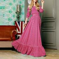 VONDA Vestido Bohemio Para Mujer Con Puntos Maxi Verano Hombros Descubiertos Largo De Manga Media Casual Suéter Estampado Fiesta - details 3