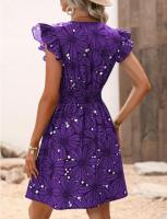Women's summer V-neck waist sexy big flower ruffle sleeveless dress - details 4