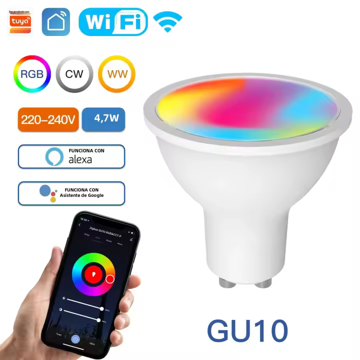 Bombilla LED Inteligente MOES Tuya ZigBee GU10 RGB C+W Blanca Dimmable Lámparas Controladas Por App Smart Life Compatible Con Alexa Y Google - 1