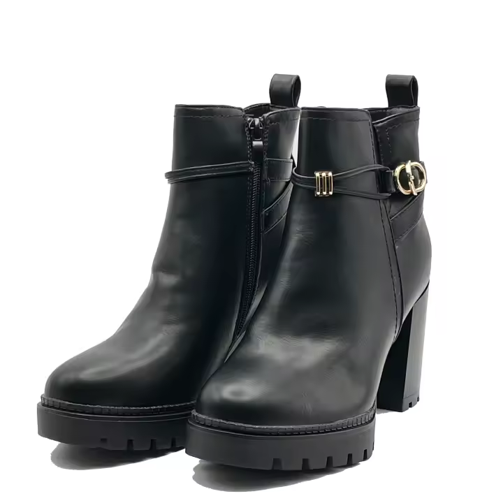 Botas bajas con tacón y cierre de cremallera para mujer - 1