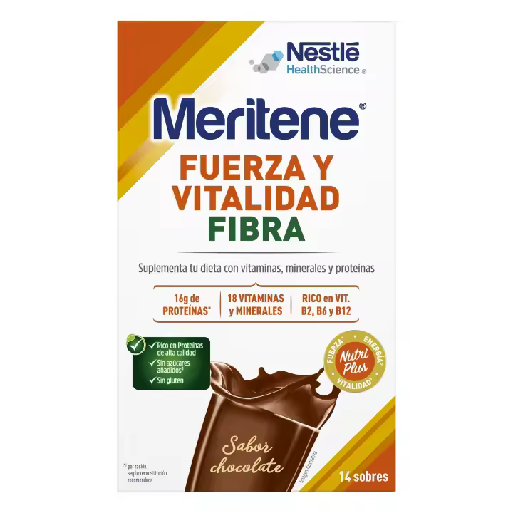 MERITENE FUERZA Y VITALIDAD FIBRA SABOR CHOCOLATE 14 SOBRES - 1
