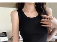 Top Corto De Verano Para Mujer Sin Mangas En Estilo Casual Suéter De Encaje Con Ribbing Solido Camiseta De O-Neck Moda Urban Streetwear - details 47