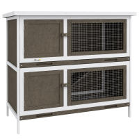 PawHut Conejera de Madera Jaula para Conejos de 2 Pisos 97x44x91 cm con Techo Asfáltico Puertas con Pestillo Bandejas Extraíbles y Rampa para 2 Conejos - details 0