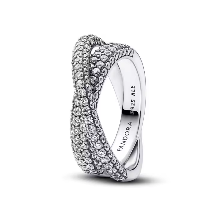 193022C01 - Anillo en plata de ley Doble Banda Cruzada en Pavé​ 193022C01 PANDORA Plata  Anillo Pandora original - 1