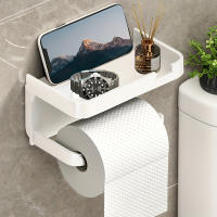 Soporte De Papel Toalla De Baño Espacioso Y Guardaespaldas Montado En La Pared Con Estante Perforado Para Almacenamiento - details 0