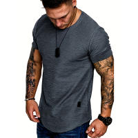 Camiseta Deportiva Para Hombre Cuello Redondo Manga Corta Ajustada Fitness Casual Hip Hop Verano Moda Sólida Basic Top - details 8