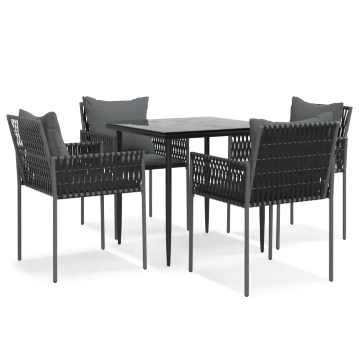 vidaXL Juego comedor jardín 5 piezas y cojines ratán sintético y acero - 1