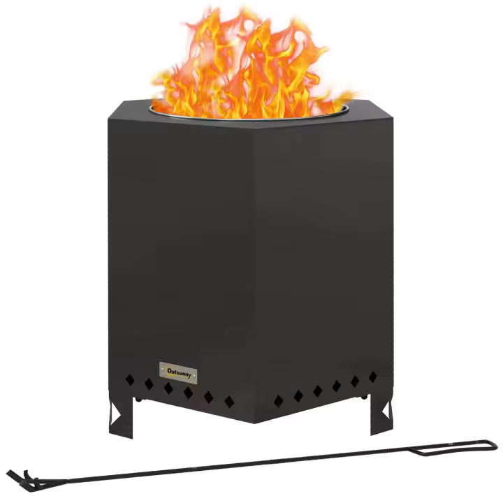 Outsunny Brasero de Mesa sin Humo con Atizador, Brasero para jardín, Camping, Patio, Metal, Negro - 1