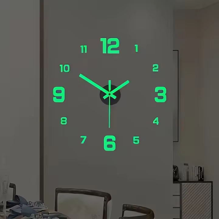 Moderno reloj de pared digital 3D - Gran pantalla luminosa - Funcionamiento silencioso - Perfecto para salón y dormitorio (el estilo luminoso solo emite luz en entornos oscuros) - 1