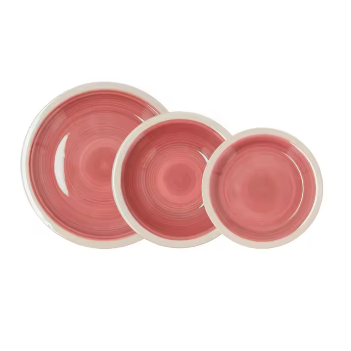 Vajilla de cerámica 18 piezas para 6 personas Calypso Quid - Colorres Rojo-Beige y Verde-Beige - Alegre y Moderna - Apta para el microondas y lavavajillas - 1