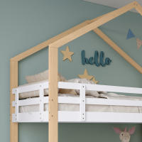 Litera, Cama en Casita de árbol extraible, Cama Corredera, Escalera with 4 cajones, Cama Infantil with Protección Contra Caídas y barandillas para Cuna, somier, natural + Blanco (90x200cm y 90x190cm) - details 4