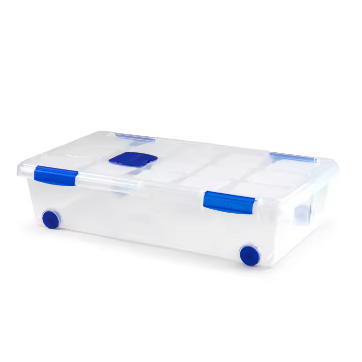 UD -Plastic Forte Caja Bajo Cama de Almacenaje de Plástico Transparente 31 litros 41x73x18CM  | Ruedas y Cierres a Presión - 1