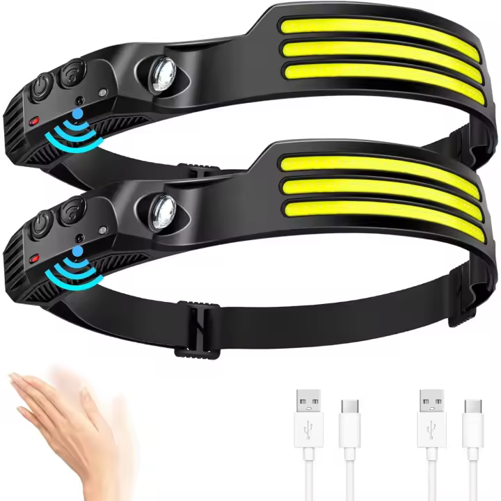 Frontal Led Recargable Interior (2 Pack), Sensor de Movimiento Cabeza con 5 Modos, IPX4 Impermeable para Ciclismo - 1