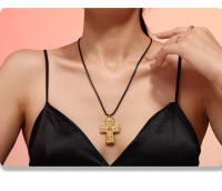 Lujo de Maple inoxable Cruz Collar DE LA Mujer de Cristal Negro de color circonio Gótico collar de la Venta de La Joya para los Niños - details 4