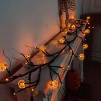 Cadena De Luces De Calabaza De Halloween 54LEDs Impermeables Vinillo Negro Flexible Árbol Lámpara Con Calabaza Para Decoración De Fiesta - details 1