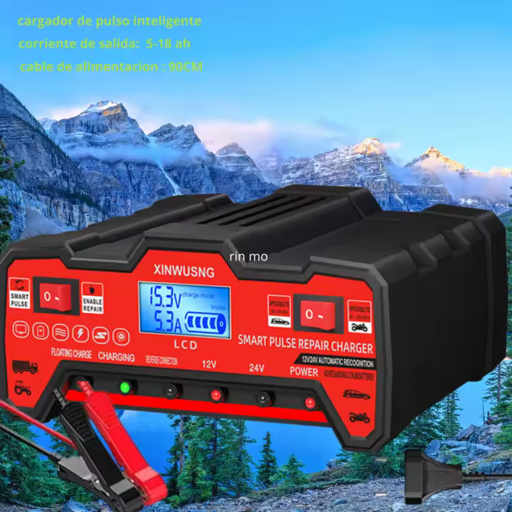 movilred-cargador de baterías a 12v/24v 900w -alta potencia ,para coche, moto, camión y tractor-compatible con Baterías de plomo-acido-reparación por pulso-lcd  digital ,protección Múltiple- Reparación Inteligente - 1