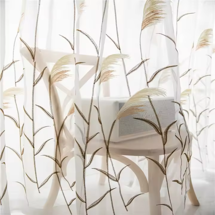 Cortina De Encaje De Trigo Bordado Estilo Pastoral Para Sala De Estar Dormitorio Estudio Adecuada Para Niños Máquina Lavable Blanco - 1