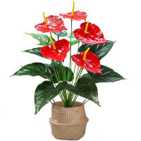 1PC Flores Artificiales De Palma Roja Texturizada Decoración Para Sala De Estar Y Mesas Plantas Verdes Y Rojas De Resina Para Fiesta - details 2